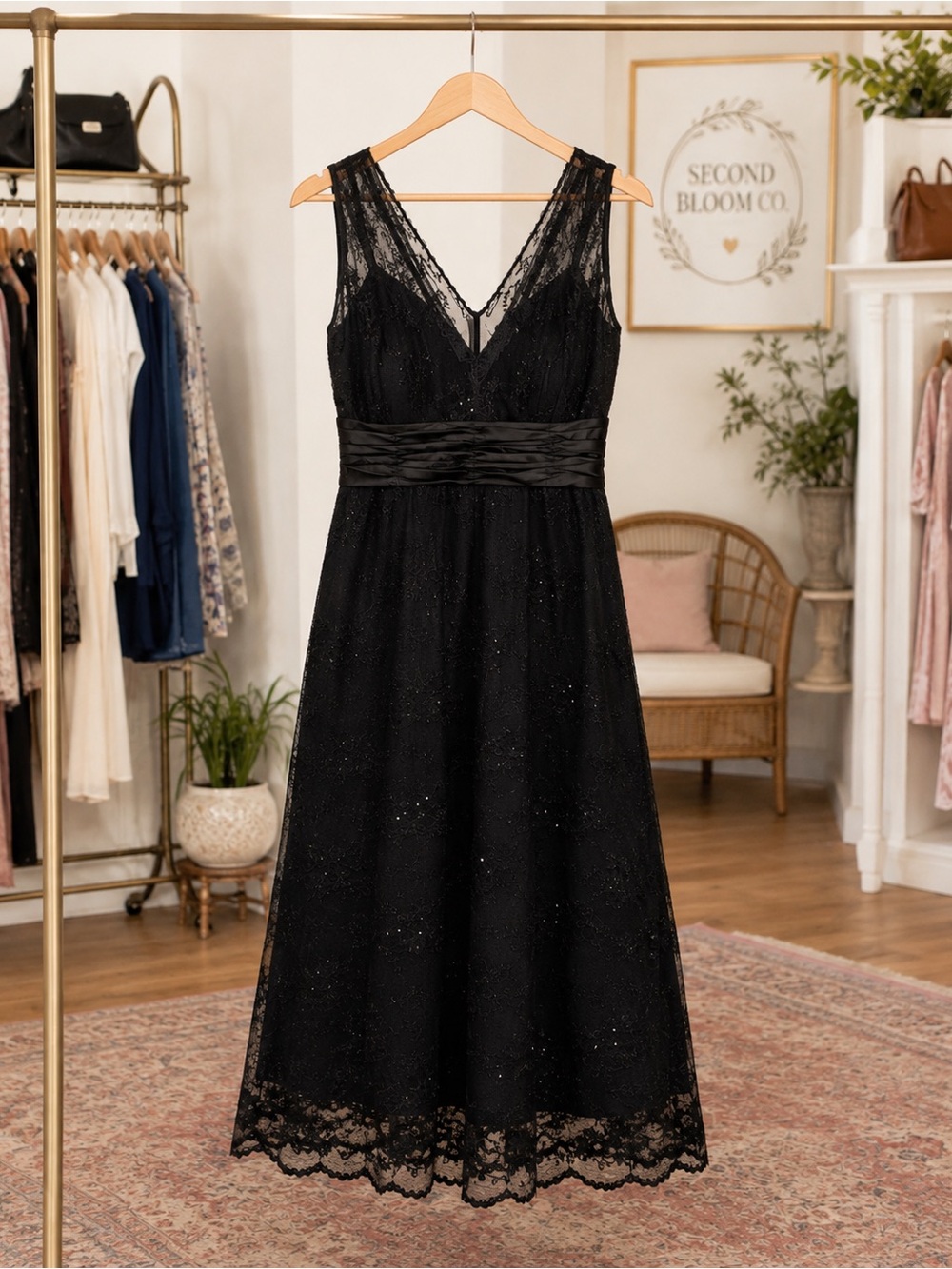 Nicole by Nicole Miller Black Lace Sequin Midi Dress Size 12 - Picture 4 of 5